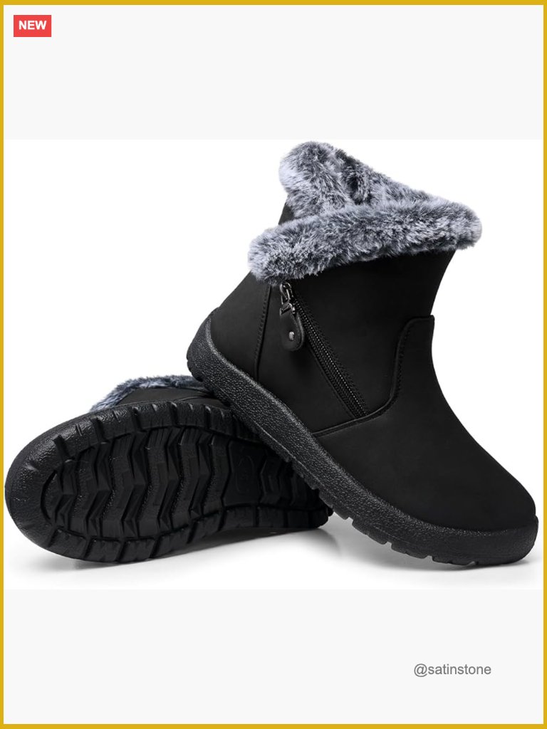 Waterproof Winter Snow Boots Ankle Fur Lined Insulated Slip-Resistant Zip